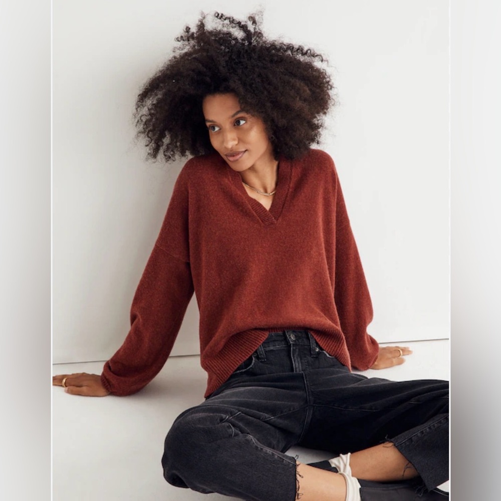 Madewell Wiltshire V-Neck Pullover Sweater Wool Cotton